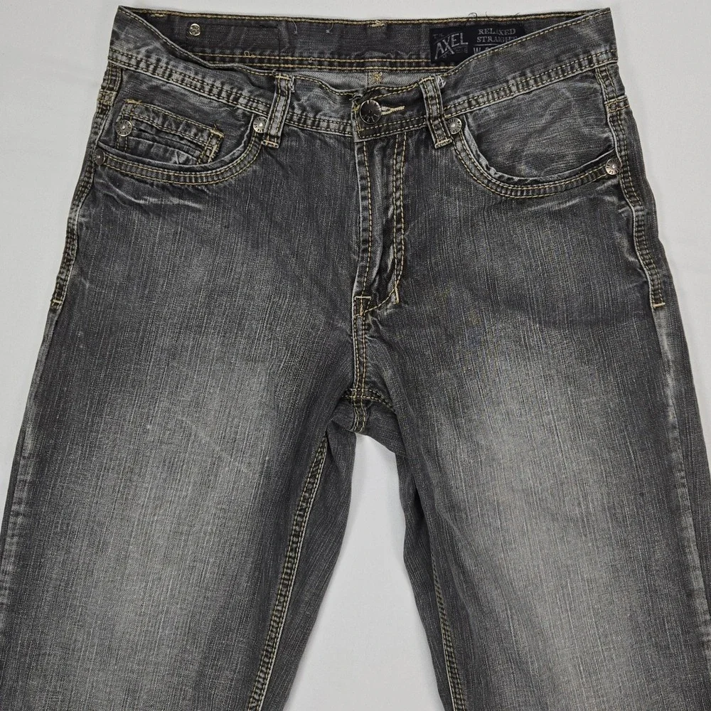 T.K. Axel Black Rock Relaxed Straight Jeans Mens 30x30 Gray Denim